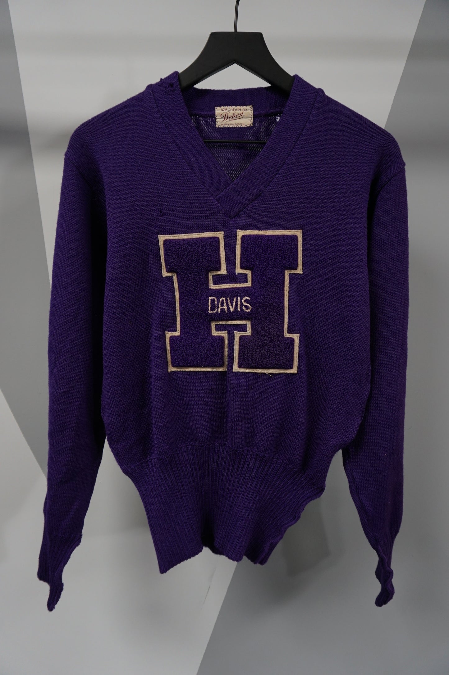 (S) 60s Purple Davis Knit Varsity Sweater