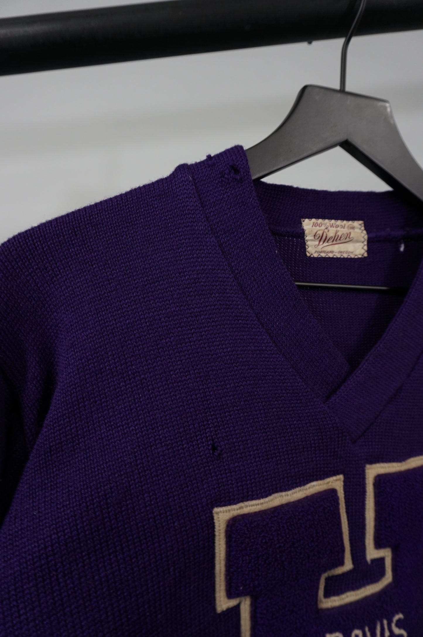 (S) 60s Purple Davis Knit Varsity Sweater