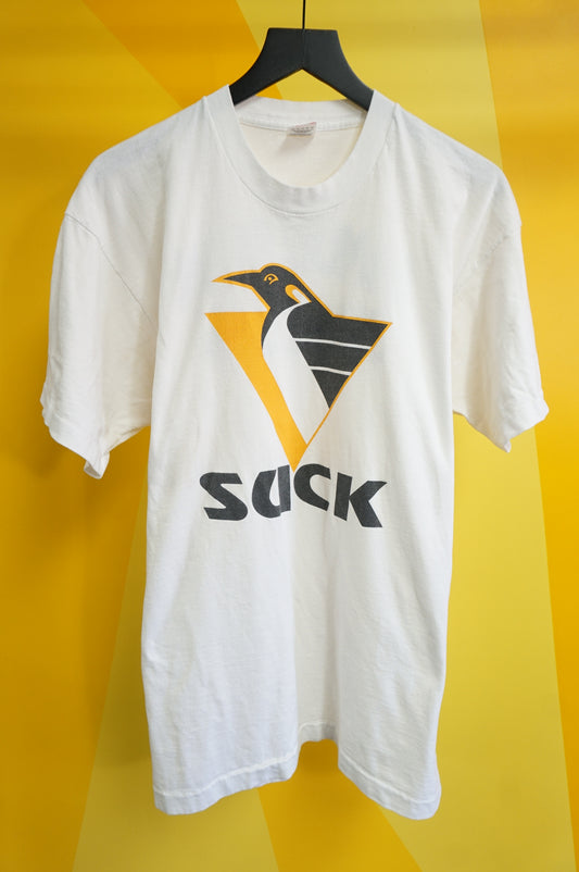 (L/XL) Vtg Pittsburgh Penguins Suck, Samuelsson Swallows Single Stitch T-Shirt