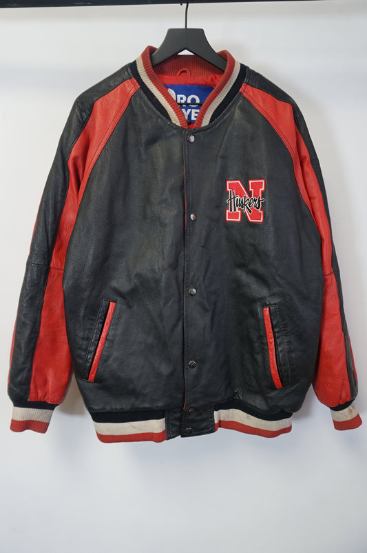 (L/XL) Vtg Pro Player Nebraska Cornhuskers Leather Jacket