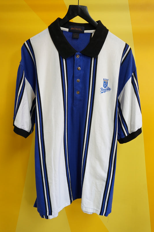 (L) Vtg Kansas City Royals Striped Polo Shirt