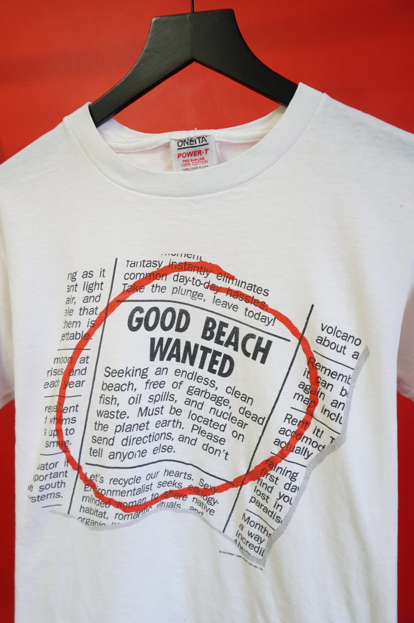 (M/L) 1990 Good Beach Wanted Single Stitch T-Shirt