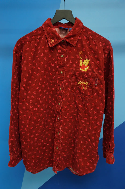 (L) Winnie The Pooh Embroidered Corduroy Button Up Shirt