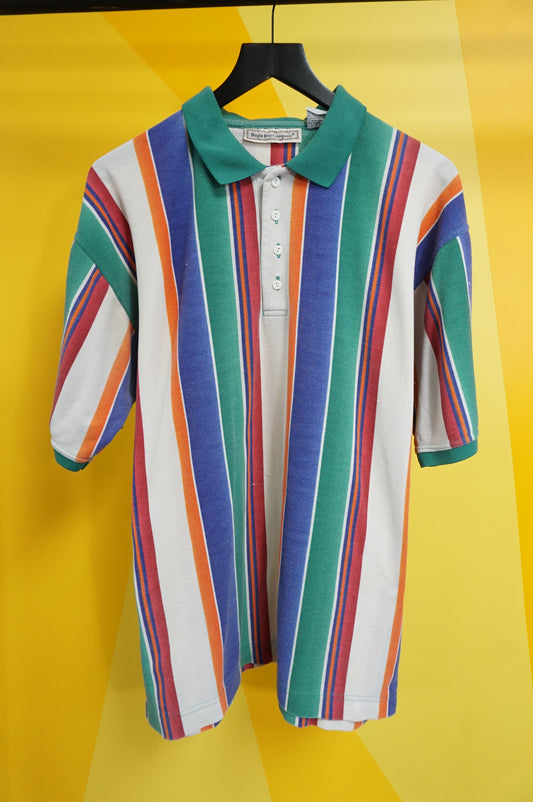 (L/XL) Vtg Bugle Boy Striped Polo Shirt