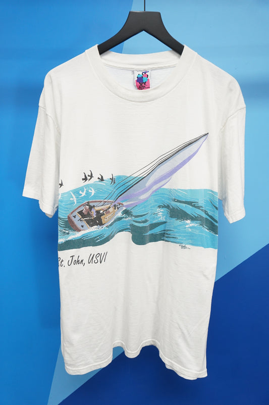 (L/XL) Vtg US Virgin Isles Sailboat T-Shirt