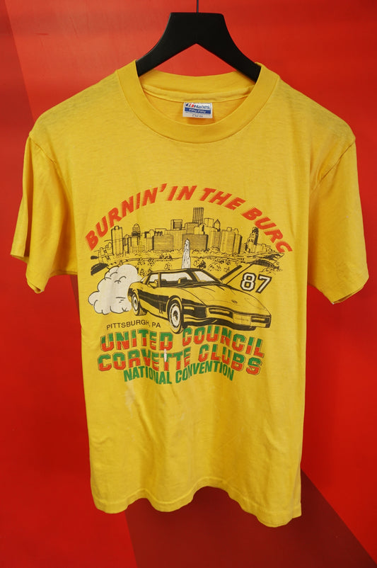 (M/L) 1987 Burnin' In The Burg Corvette Club Single Stitch T-Shirt