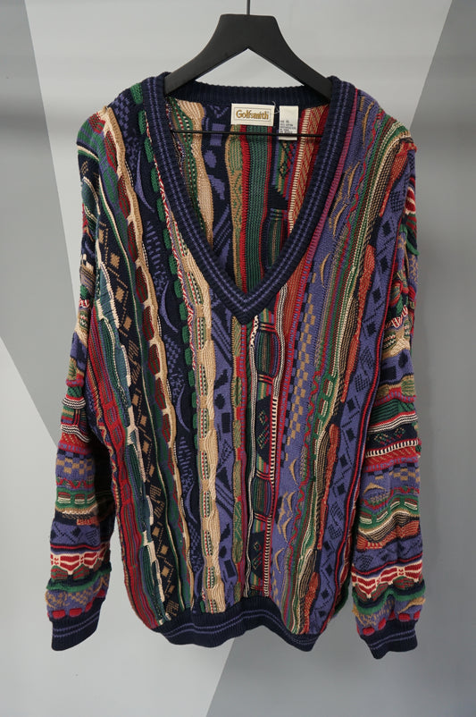 (XL) Vtg Coogi-esque Knit V Neck Sweater