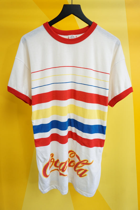 (XL) USA Made Striped Coca Cola Ringer T-Shirt