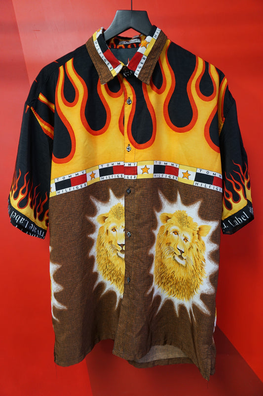 (XL) Bootleg Tommy Hilfiger Flamin' Lion Button Up Shirt