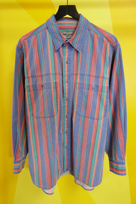 (XL) Vtg Wrangler Striped Western Shirt