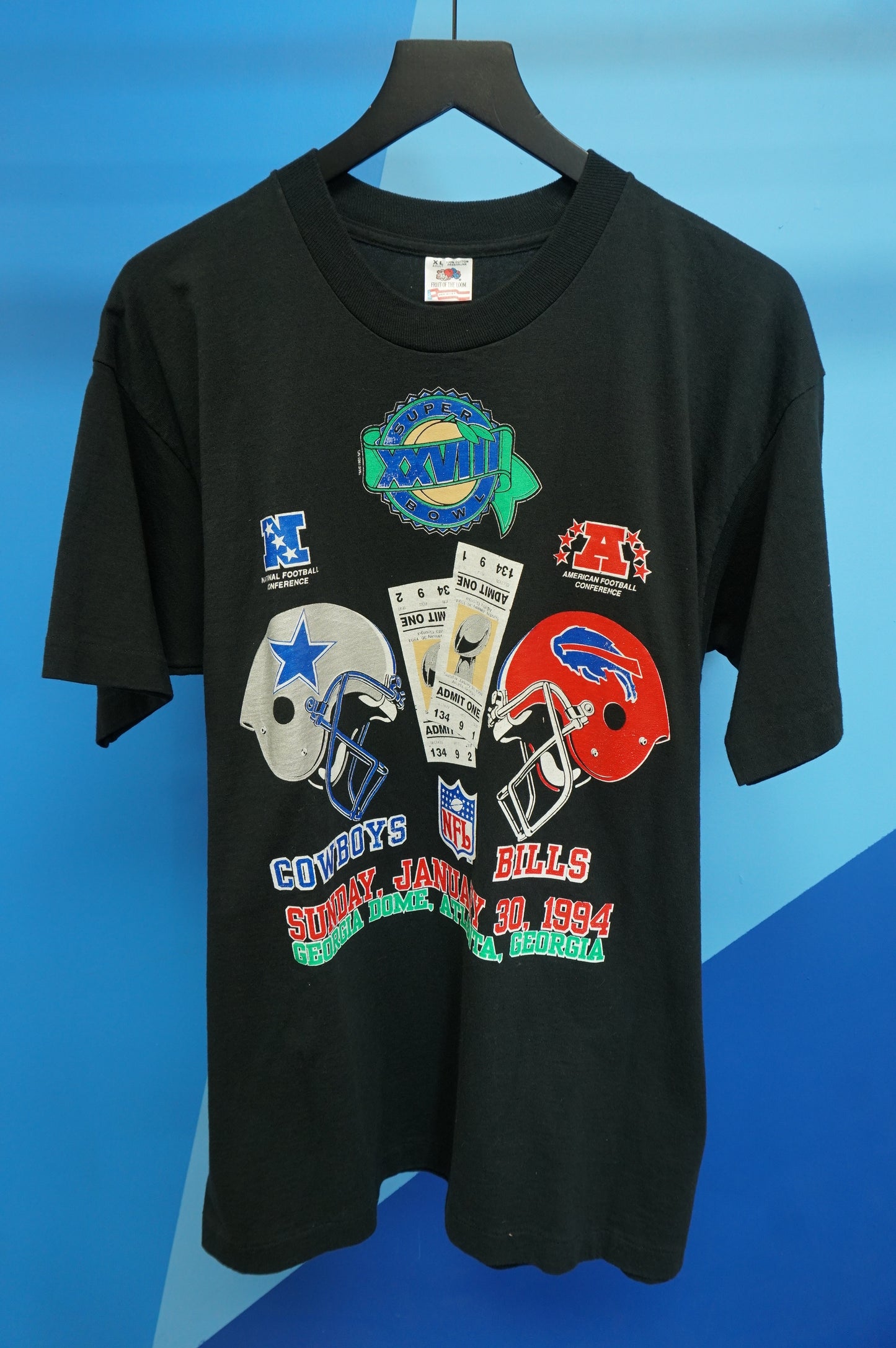 (XL) 1994 Super Bowl 28 Cowboys vs Bills T-Shirt