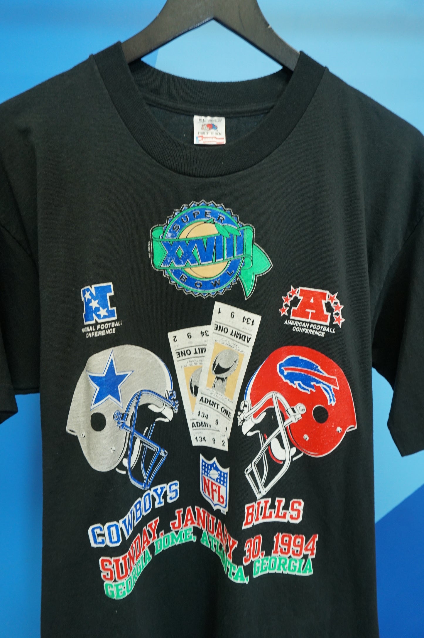 (XL) 1994 Super Bowl 28 Cowboys vs Bills T-Shirt