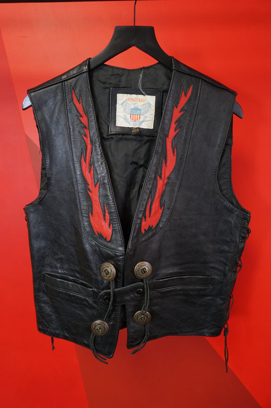 (S) Vtg Vanguard Leather Biker Vest