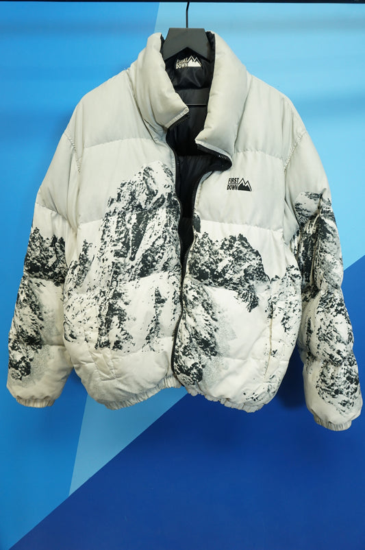 (L/XL) First Down Mountain Range Reversible Down Puffer Jacket