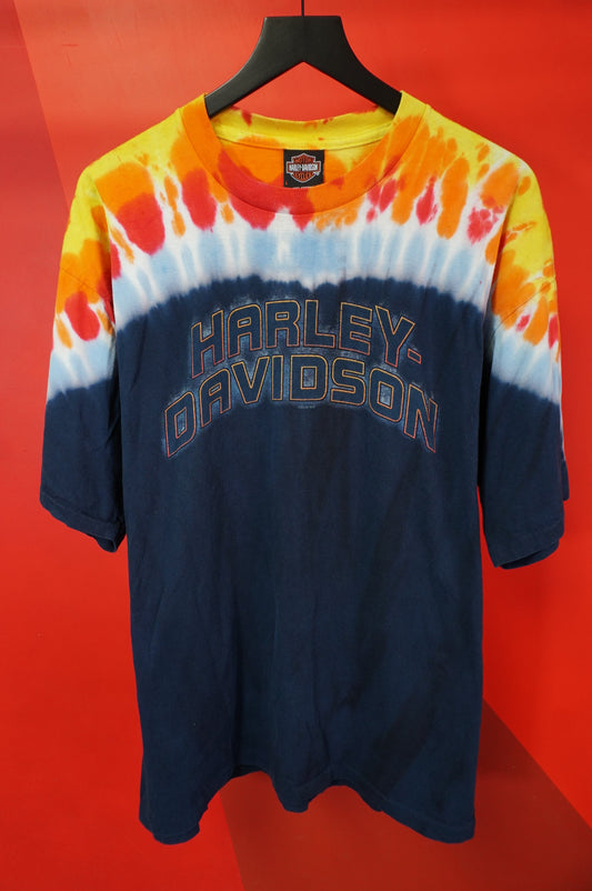 (L/XL) 2009 Janesville HArley Davidson Tie Dye Single Stitch T-Shirt