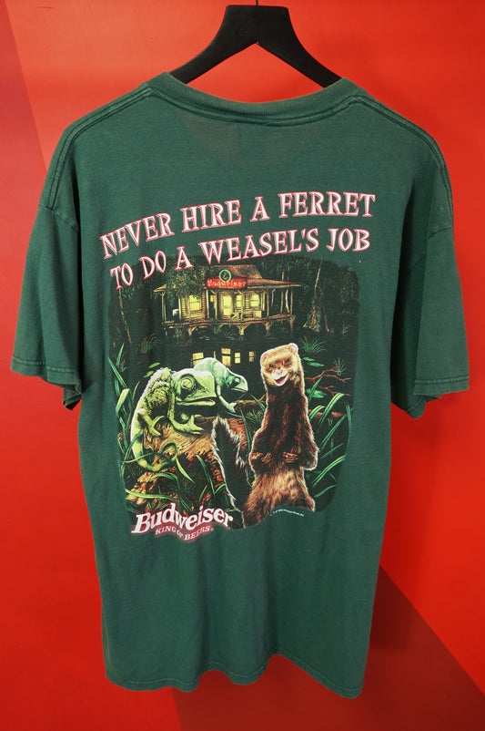 (XL) 1998 Never Hire A Ferret To Do A Weasel's Job Budweiser T-Shirt