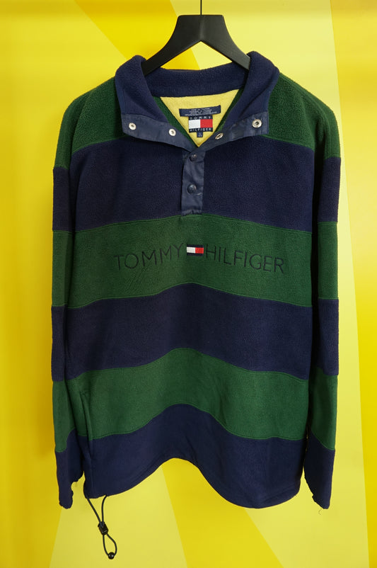 (L) Vtg Tommy Hilfiger Striped Fleece Pullover