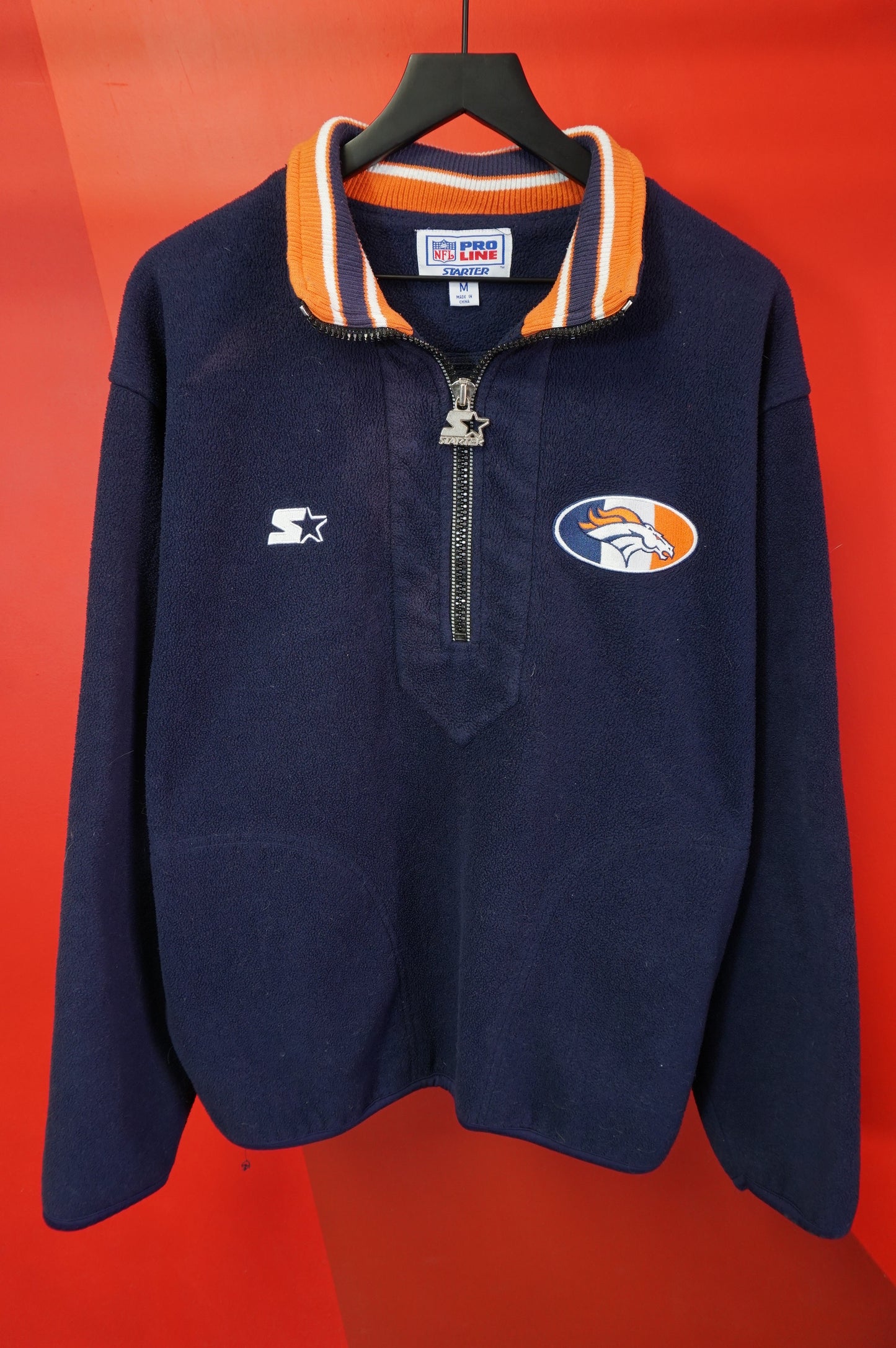 (M/L) Vtg Denver Broncos Starter Quarter Zip Fleece