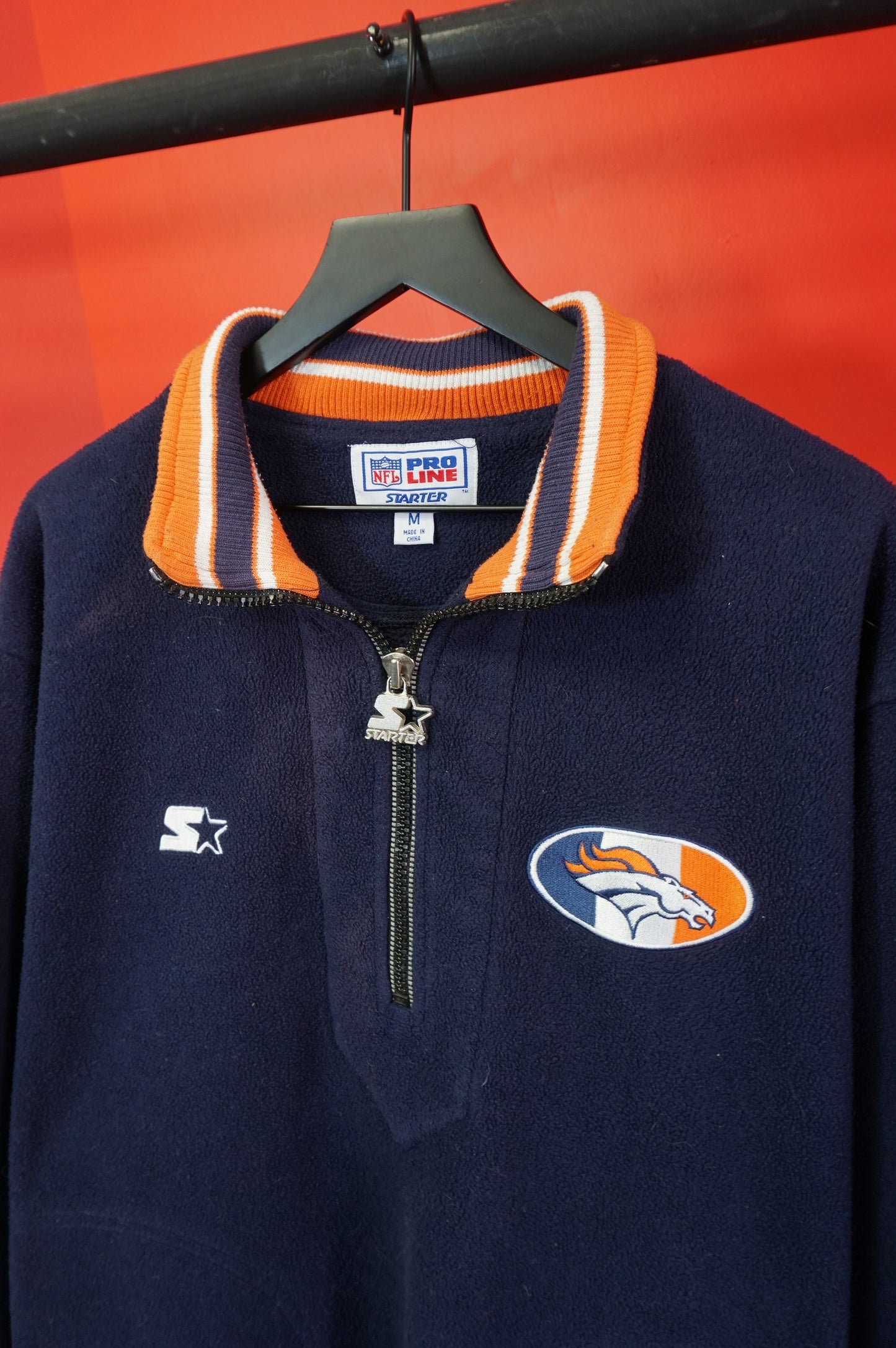 (M/L) Vtg Denver Broncos Starter Quarter Zip Fleece