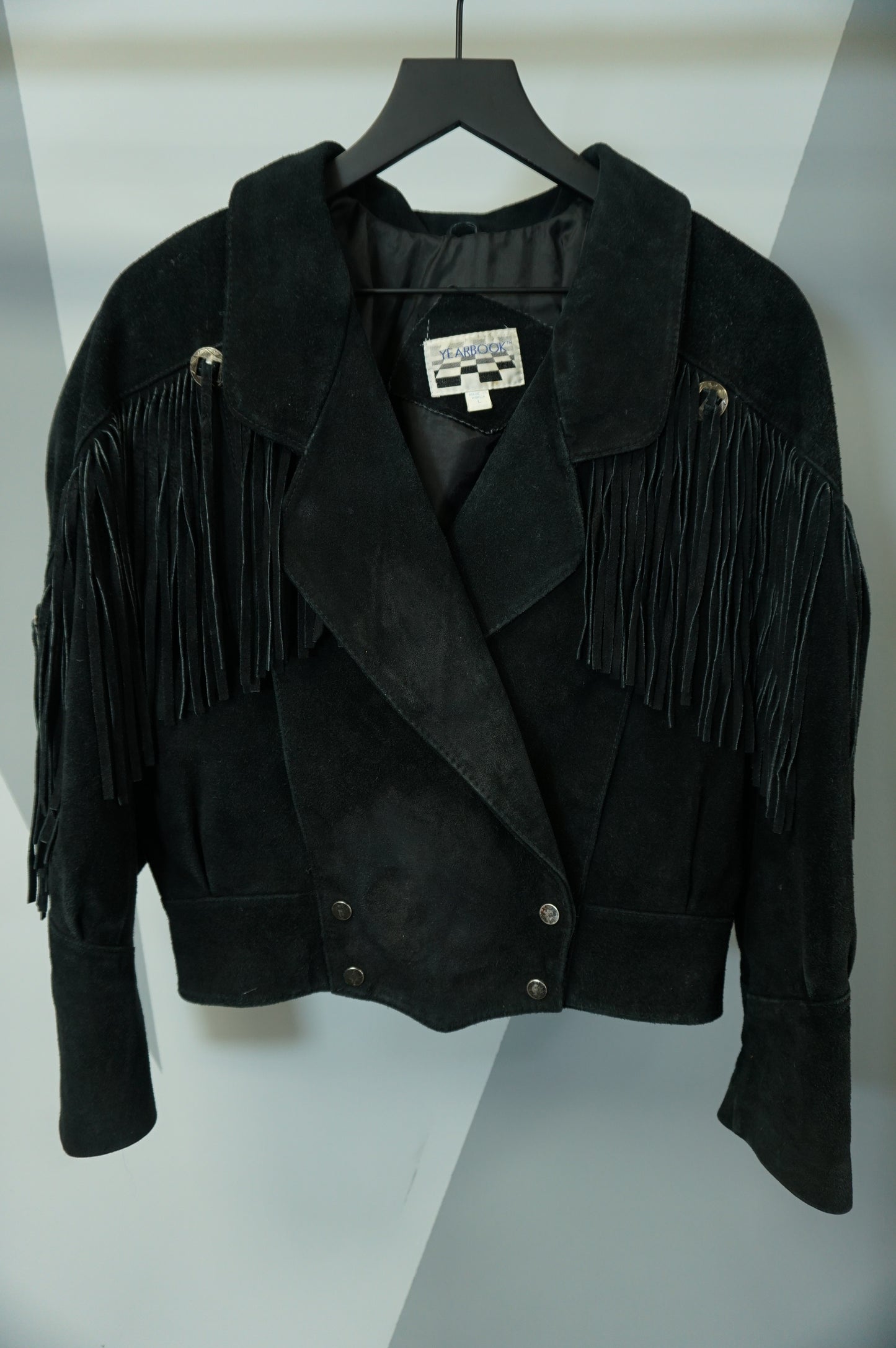 (L) Vtg Black Western Fringe Jacket