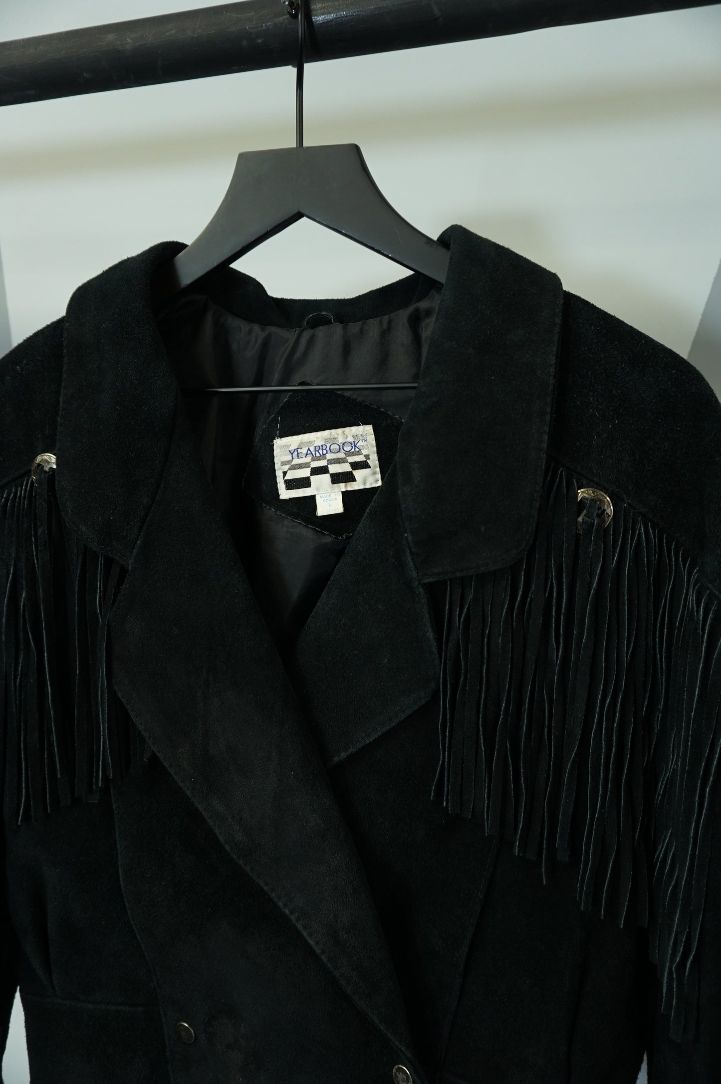 (L) Vtg Black Western Fringe Jacket