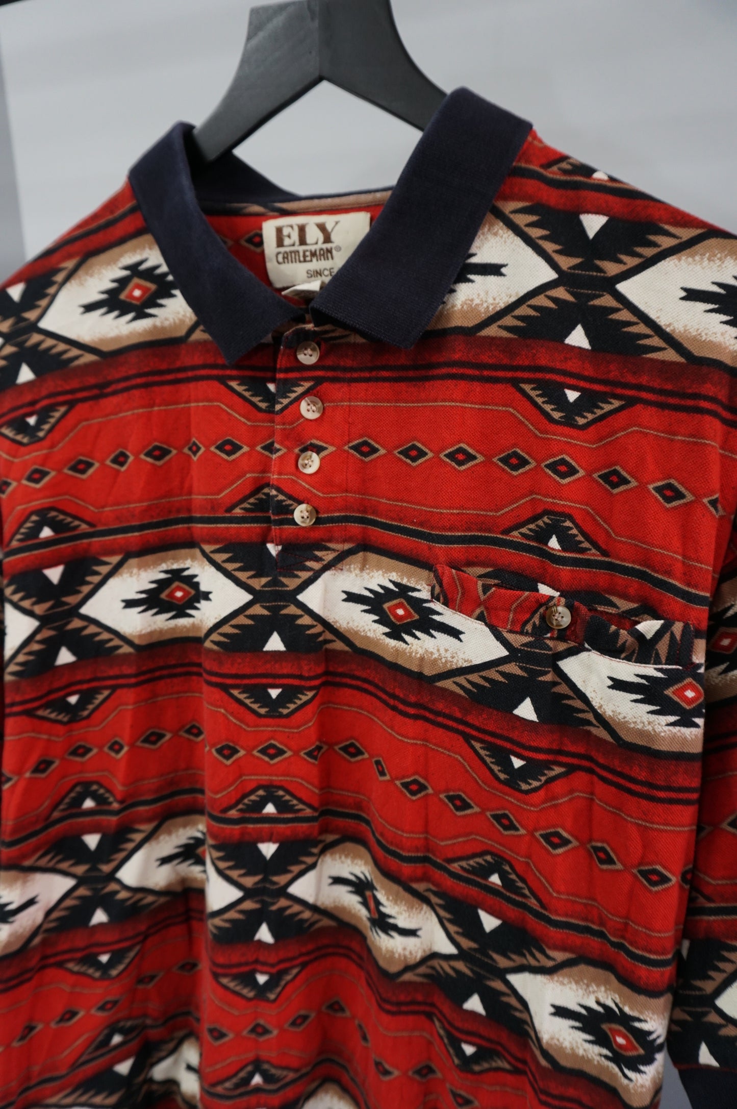 (XXL/3XL) Vtg Aztec AOP Polo Shirt
