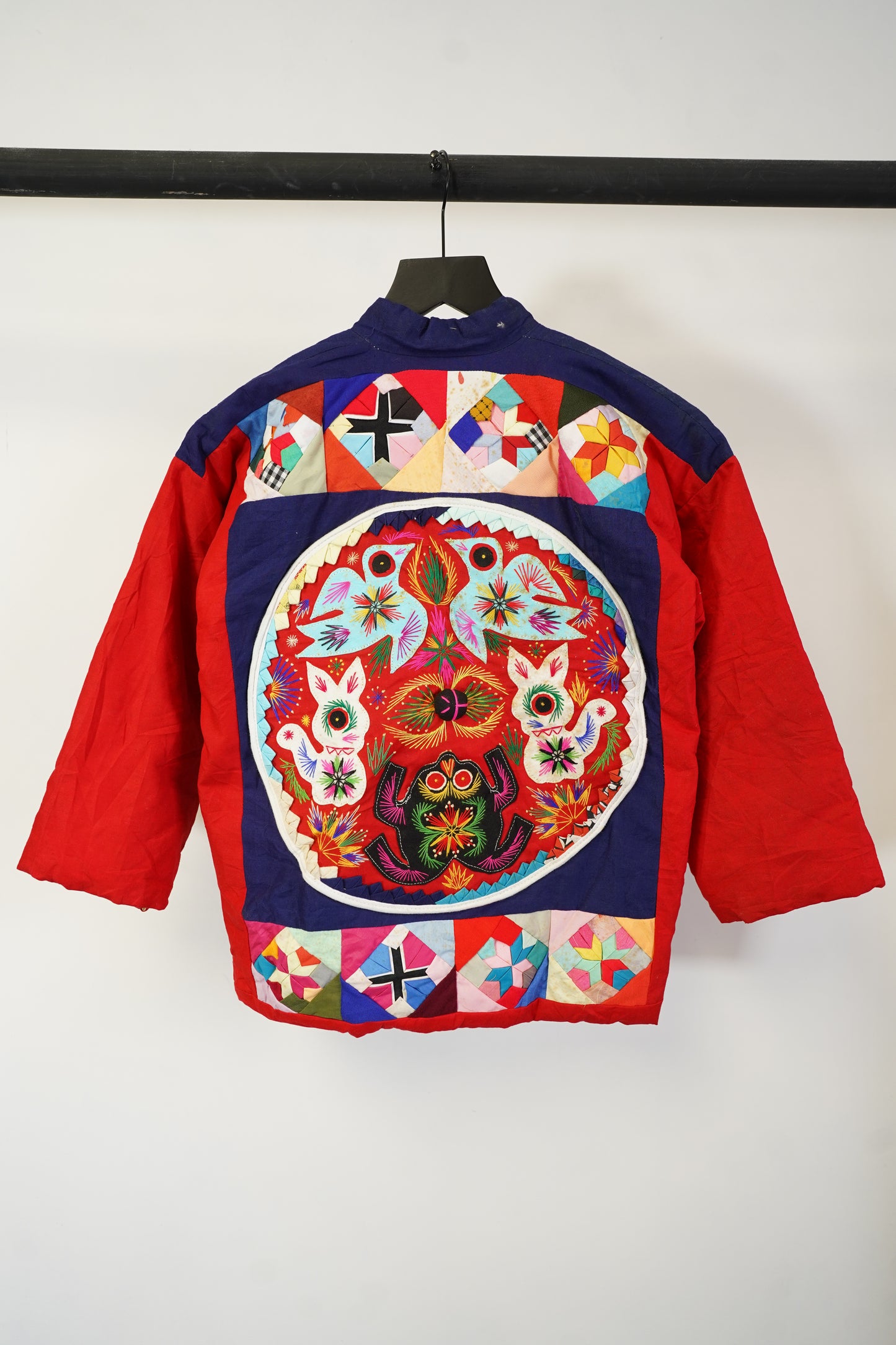 (S) Vintage Red Kimono Jacket: Hand-Sewn Reptile Art