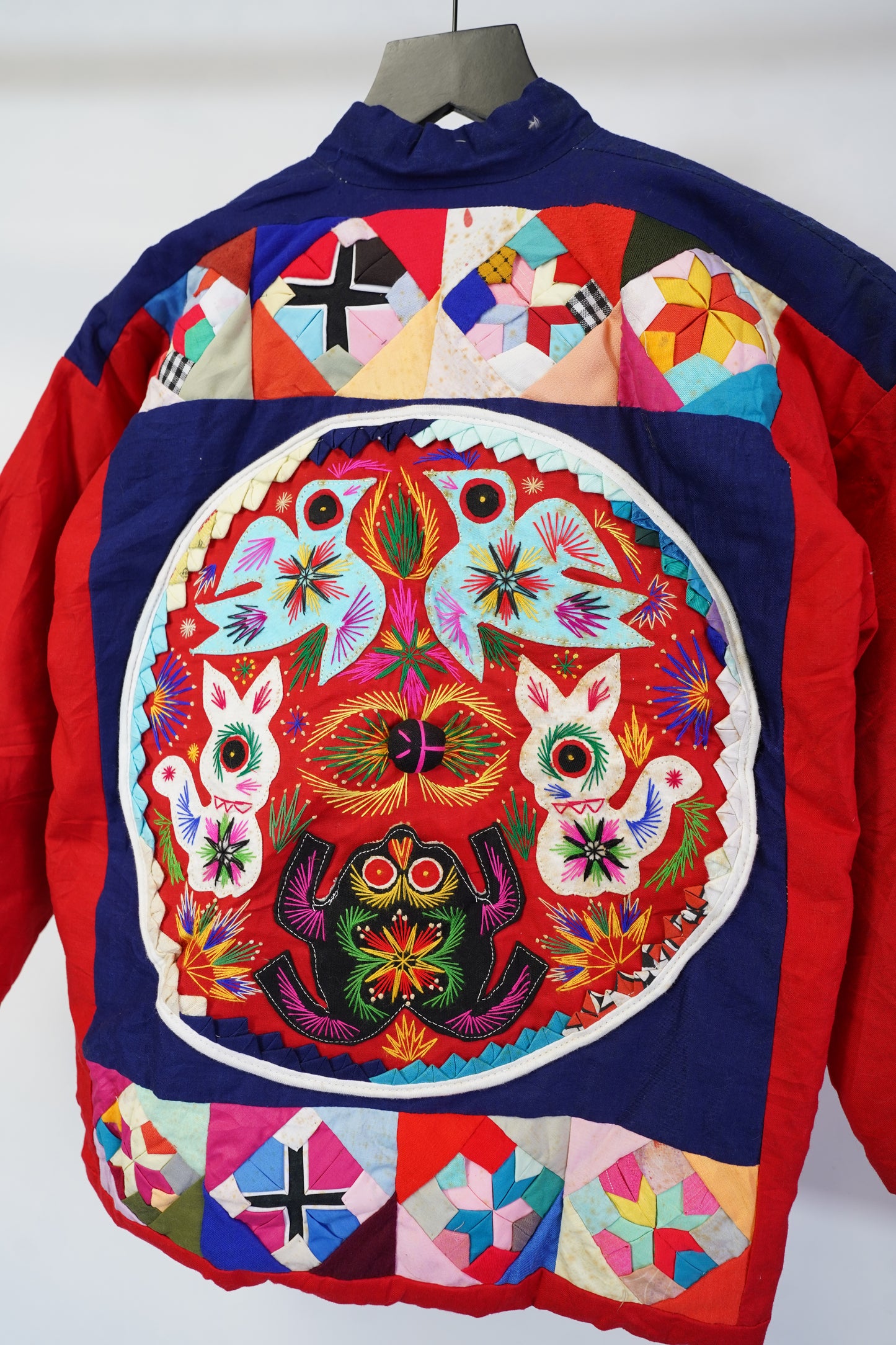 (S) Vintage Red Kimono Jacket: Hand-Sewn Reptile Art