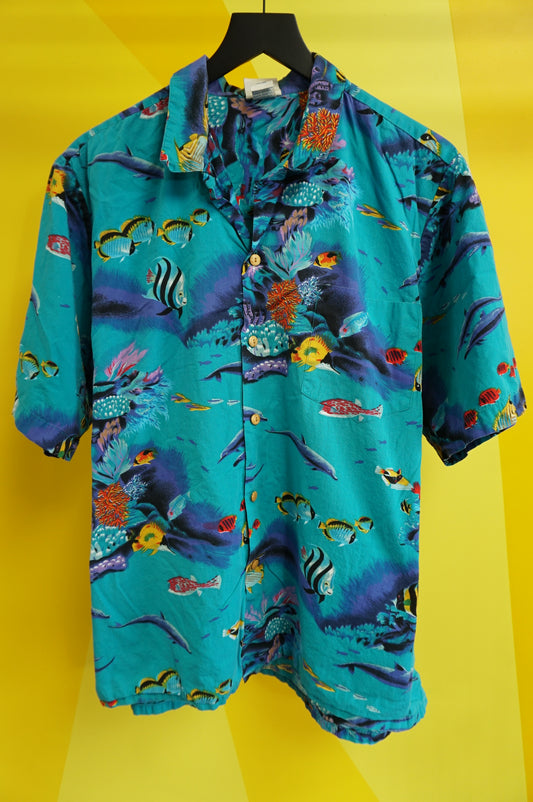 (XL) Vtg Tropical Fish Button Up Shirt