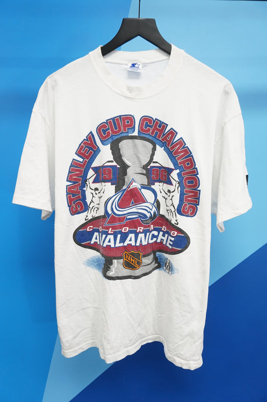 (L/XL) 1996 Colorado Avalanche Stanley Cup Champs Starter T-Shirt