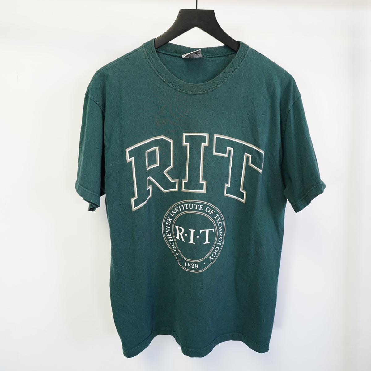 (L) Vintage 90s RIT Rochester Institute of Technology T-Shirt Green Gear For Sport L