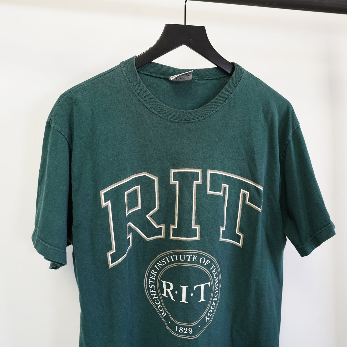 (L) Vintage 90s RIT Rochester Institute of Technology T-Shirt Green Gear For Sport L
