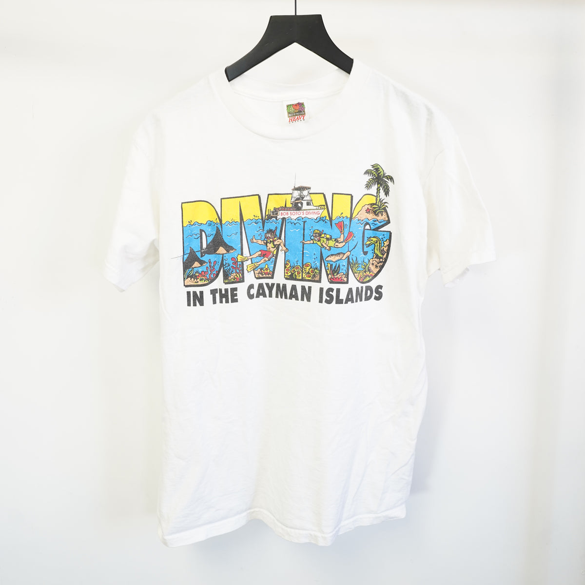 (L) Vintage Fruit of the Loom Cayman Islands Scuba Diving T-Shirt White Large 90s