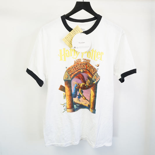 (M) New Harry Potter Sorcerers Stone Ringer T-Shirt White Mens Medium NWT Retro Wizard