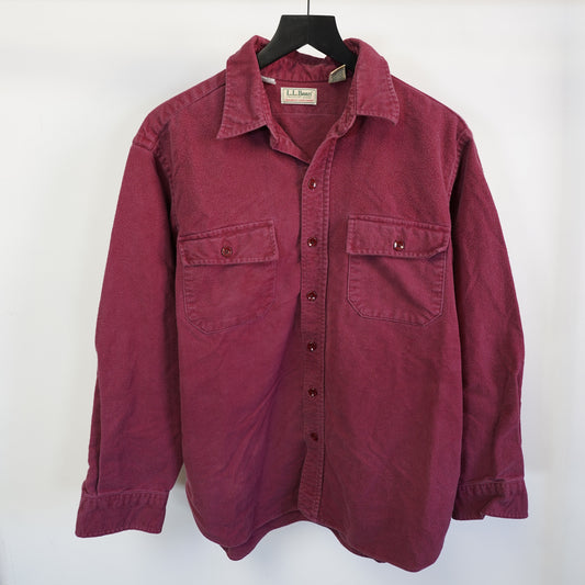 (XL) Vintage LL Bean Chamois Cloth Shirt Mens XL Burgundy Maroon Made in USA 1611