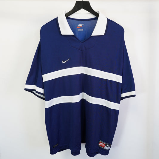 (XL) Vintage 90s Nike Soccer Jersey Navy Blue White Stripe Number 17 Mens XL 16-18