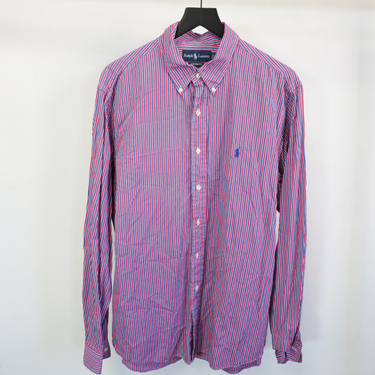 (XL) Vintage Polo Ralph Lauren 90s Striped Button Up Shirt Mens XL Preppy Red Blue