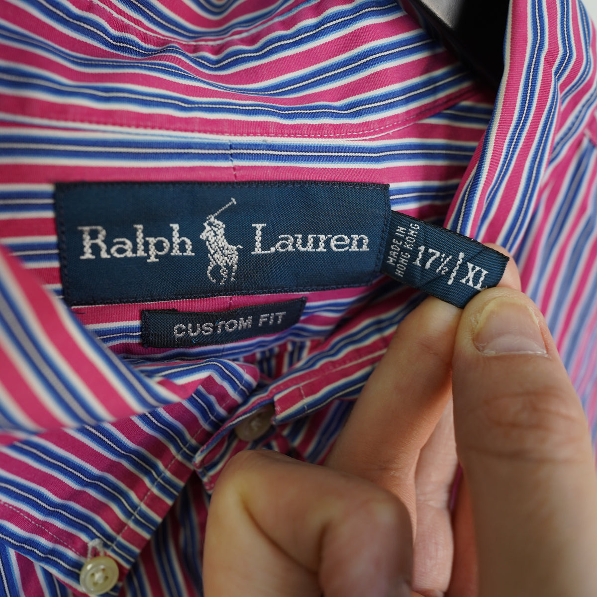 (XL) Vintage Polo Ralph Lauren 90s Striped Button Up Shirt Mens XL Preppy Red Blue
