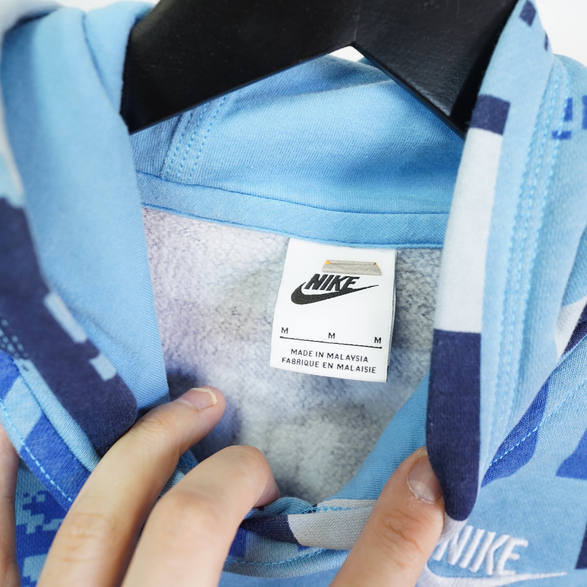 (Boys M) Nike Boys All Over Print Retro Just Do It Pixel Graphic Hoodie Blue Size M