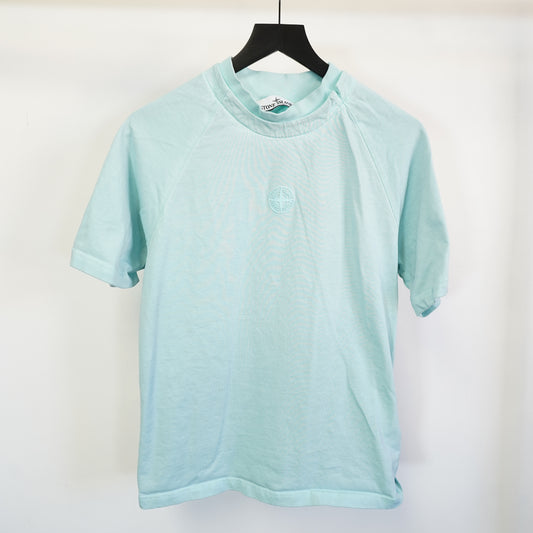(S) Stone Island Aqua Blue Raglan Compass Logo T-Shirt 7515113WN Mens S