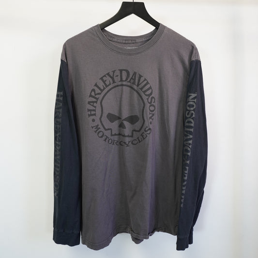 (XXL) Harley Davidson Willie G Skull Long Sleeve Shirt Mens 2XL Gray Black Y2K Biker