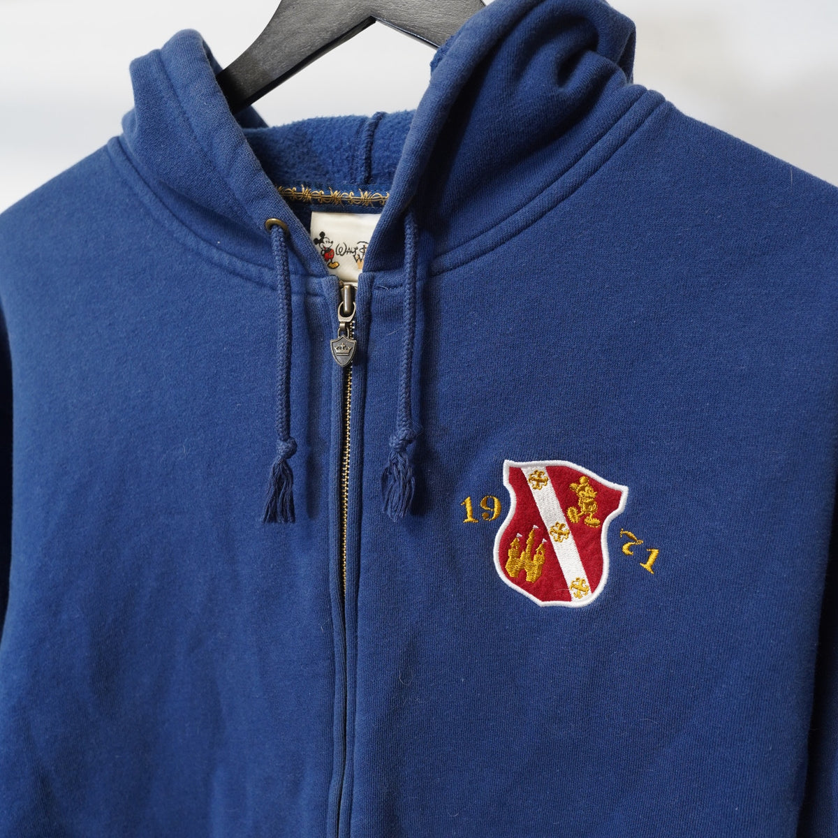 (S) Vintage Mickey Mouse Embroidered Full Zip Disney Hoodie Navy Blue S Retro