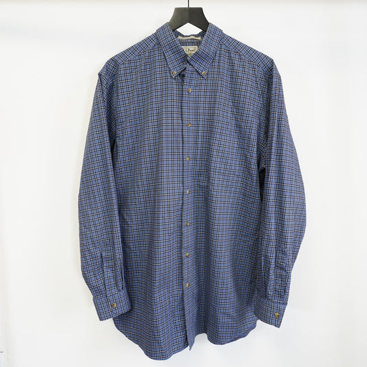 (L) L.L. Bean Blue Plaid Button Up Shirt LS Men's L-Tall Wrinkle Resistant Preppy