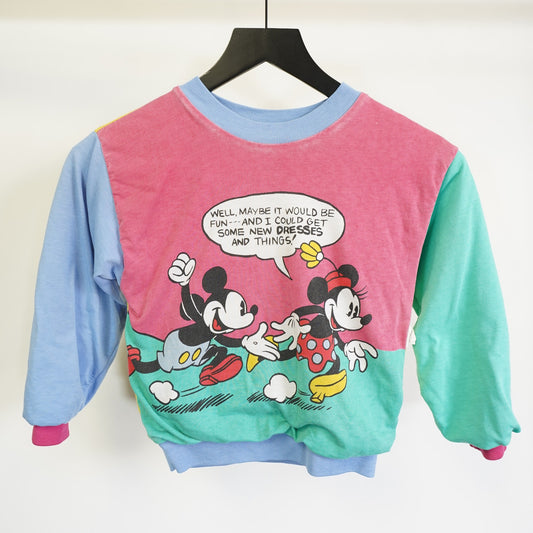 (Kids 4T) Vintage Mickey Mouse Reversible Disney Sweatshirt Kids 4T 90s Cartoon Pastel