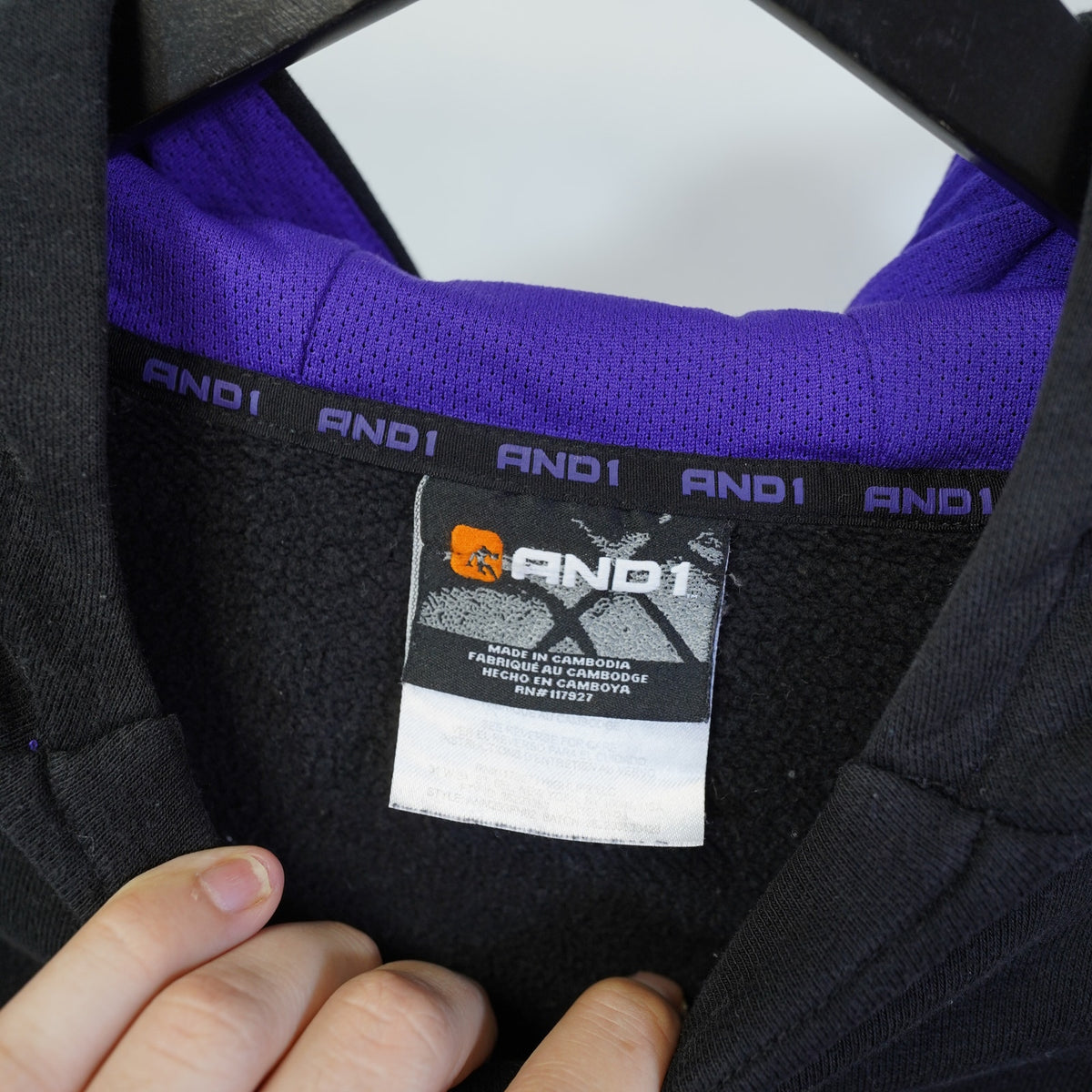 (M) And1 Retro Embroidered 2000s Basketball Hoodie Men's M Black Purple Y2K
