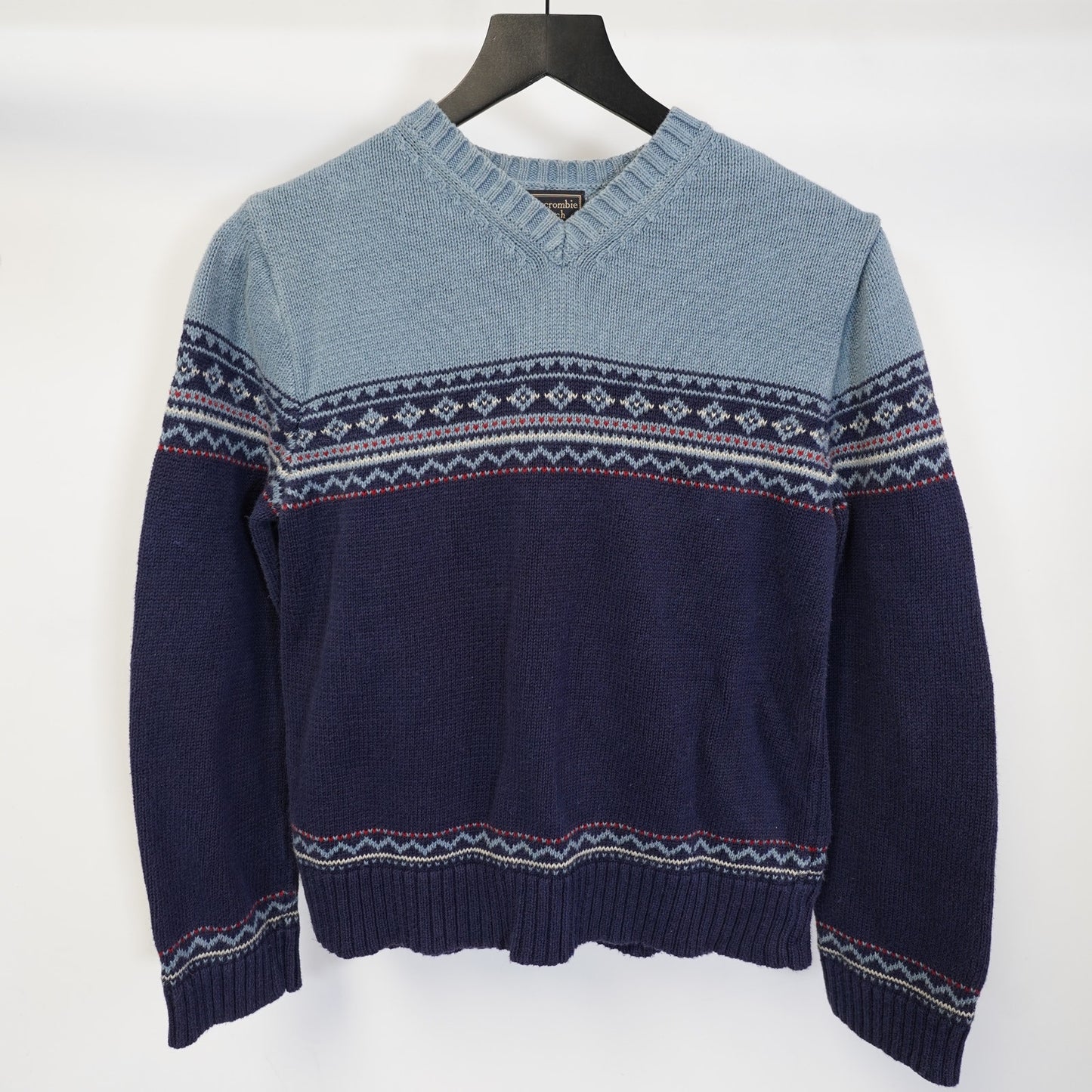 (Women's M) Vintage Abercrombie & Fitch 90s Knit Sweater Blue Utility Cottage