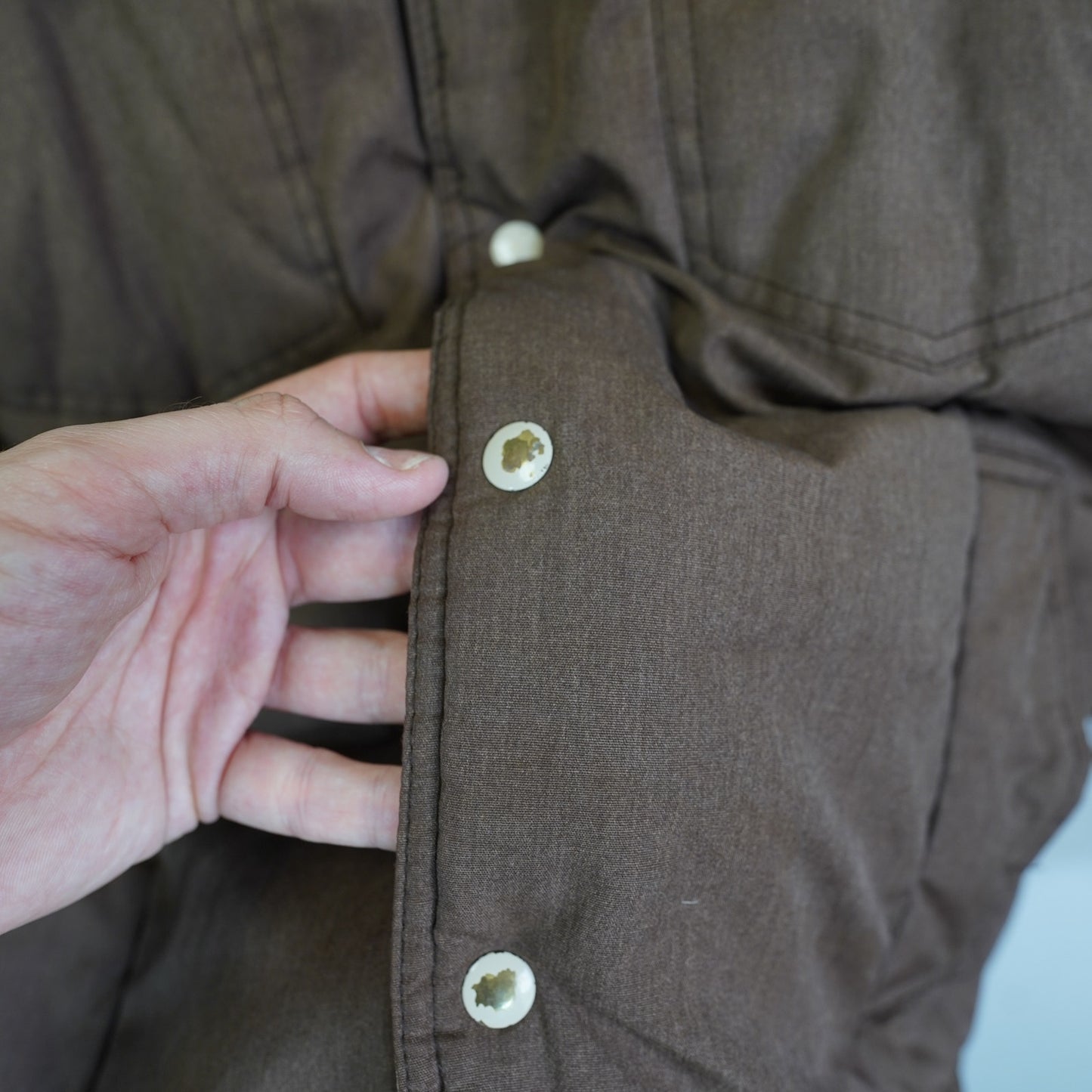 (XL) Vintage 70s Supreme Western Puffer Jacket Men's XL Cowboy Ranch Coat Brown