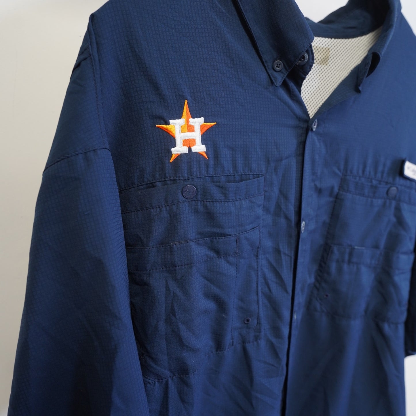 (XXL) Houston Astros Columbia PFG Button Up Fishing Shirt Men's XXL Navy Blue MLB Polo