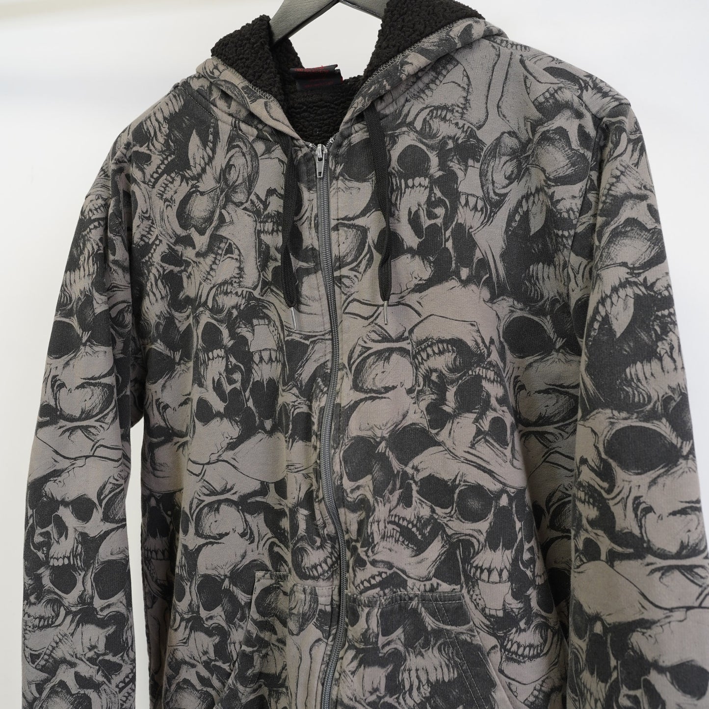(L) Vintage MMA Elite Skull Pile Hoodie Y2K Men's L Gray All Over Print 2000s
