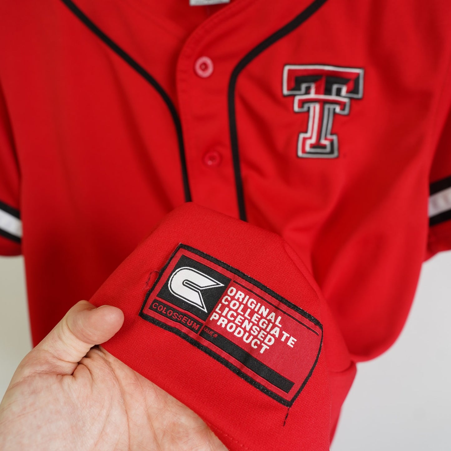 (Youth XL) Texas Tech Red Raiders Embroidered Baseball Jersey Youth XL Red Colosseum